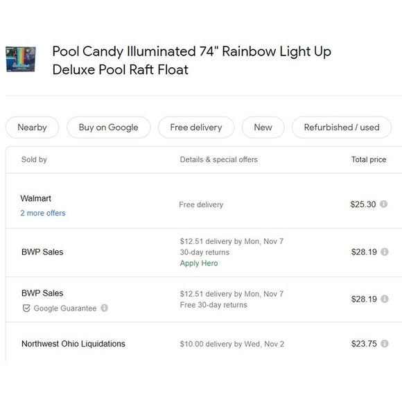 Pool Candy Illuminated 74" Rainbow Light Up Deluxe Pool Raft Float - Free Ship - Picture 2 of 9